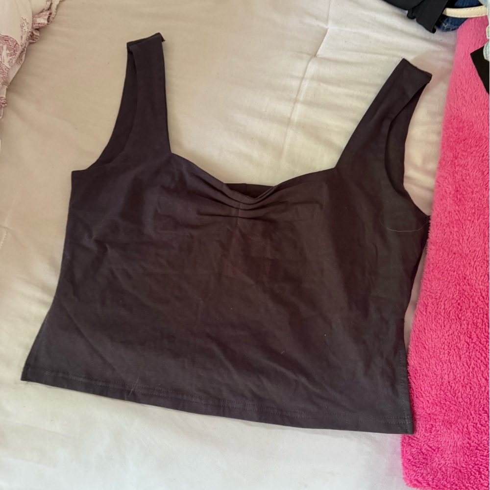 Gray Grey Rouched Slit Side Crop Tank Top